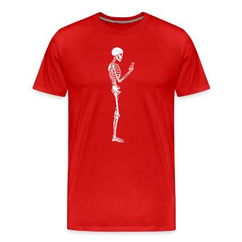 Squelette drôle avec des textos sur smartphone - T-shirt bio Premium Homme - rouge - Devant - Damien (186cm)