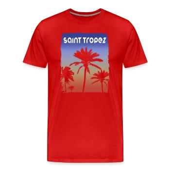 Saint Tropez Sonnenuntergang Urlaub Souvenir Palme - Männer Premium Bio T-Shirt - Rot - Vorne - Damien (186cm)