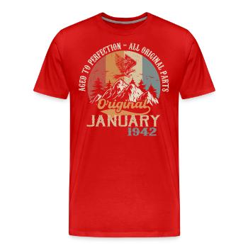82 years of greatness since January 1942 - Men's Premium Organic T-Shirt - red - Front - Damien (186cm)