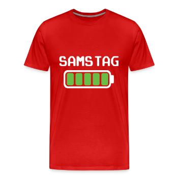 Samstag Akku voll geladen - Akkustand - Männer Premium Bio T-Shirt - Rot - Vorne - Damien (186cm)