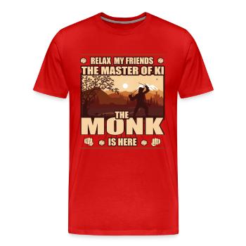 Le moine, maître de l’IA - grande conception de jeu de rôle - T-shirt bio Premium Homme - rouge - Devant - Damien (186cm)