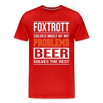 Foxtrot solves problems, beer solves the rest - Men's Premium Organic T-Shirt - red - Front - Damien (186cm)