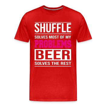 Shuffle solves problems, beer solves the rest - Men's Premium Organic T-Shirt - red - Front - Damien (186cm)
