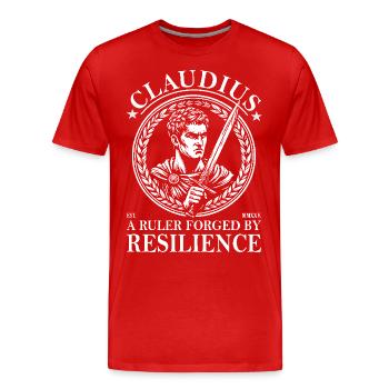 Claudius – Un souverain façonné par la résistance - T-shirt bio Premium Homme - rouge - Devant - Damien (186cm)