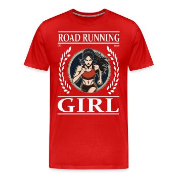 Road Running Girl – La liberté sur la route - T-shirt bio Premium Homme - rouge - Devant - Damien (186cm)
