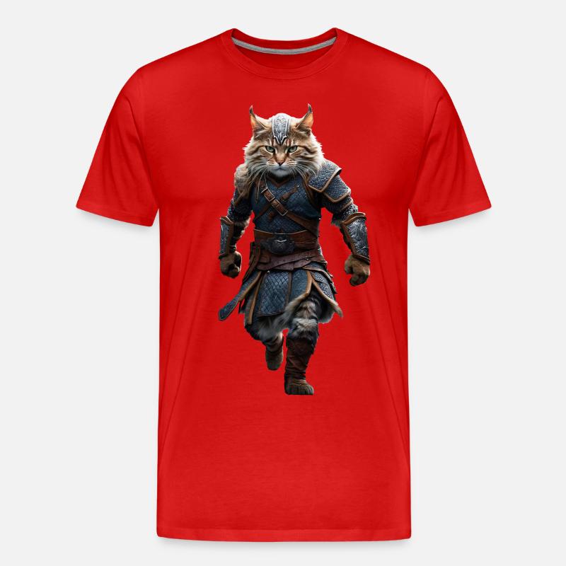 Wikinger-Katze - Männer Premium Bio T-Shirt - Rot