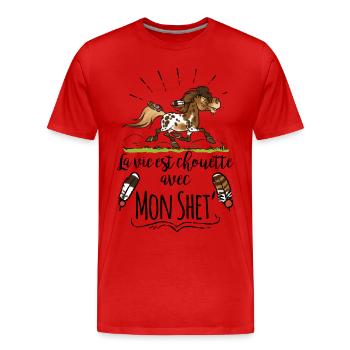 La vie est chouette avec mon shet 1 texte noir - T-shirt bio Premium Homme - rouge - Devant - Damien (186cm)