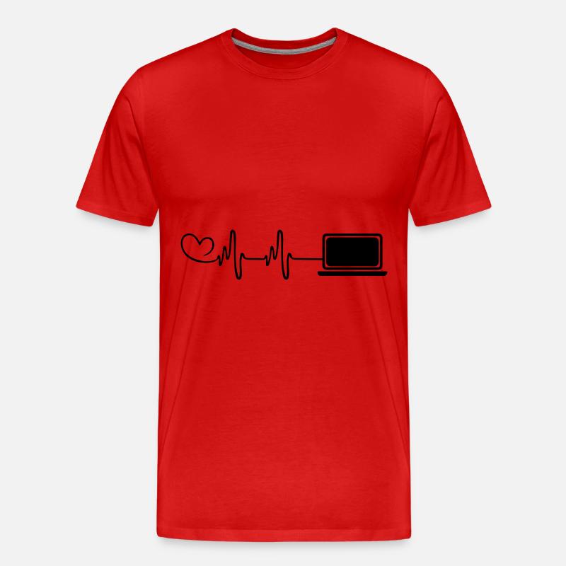 Laptop Herz Puls Pc Programmierer - Männer Premium Bio T-Shirt - Rot