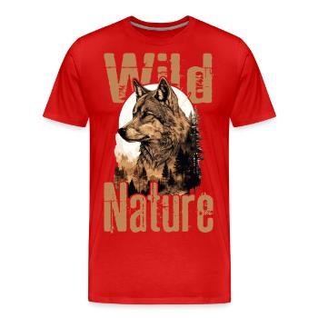 Loup Tête de loup Forêt Nature Nature Montagnes Nature sauvage Coloré - T-shirt bio Premium Homme - rouge - Devant - Damien (186cm)