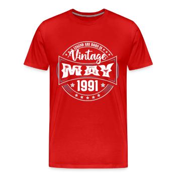Mai 1991. Geburtstagsgeschenk Mai 1991. Mai - Männer Premium Bio T-Shirt - Rot - Vorne - Damien (186cm)