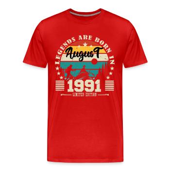 August 1991. Geburtstagsgeschenk August 1991. August - Männer Premium Bio T-Shirt - Rot - Vorne - Damien (186cm)