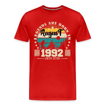 August 1992. Geburtstagsgeschenk August 1992. August - Männer Premium Bio T-Shirt - Rot - Vorne - Damien (186cm)