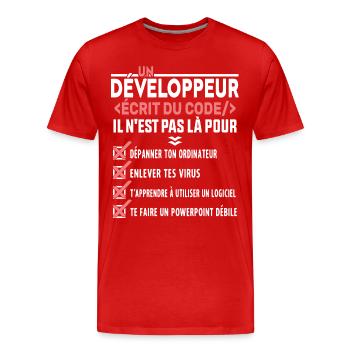 Un Développeur Écrit du Code Cadeau - T-shirt bio Premium Homme - rouge - Devant - Damien (186cm)