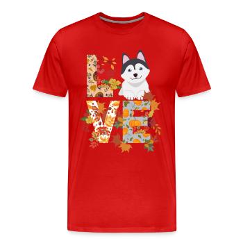 Husky Dog Autumn Gratitude Love - Men's Premium Organic T-Shirt - red - Front - Damien (186cm)