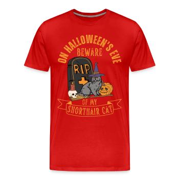 Cute Halloween British Shorthair Cat - Men's Premium Organic T-Shirt - red - Front - Damien (186cm)