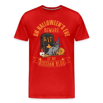 Mignon et effrayant chat d’Halloween bleu russe - T-shirt bio Premium Homme - rouge - Devant - Damien (186cm)