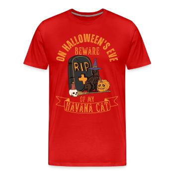 Mignon et effrayant chat d’Halloween de La Havane - T-shirt bio Premium Homme - rouge - Devant - Damien (186cm)