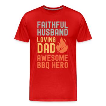 Husband Father Papa Grill Master BBQ Hero Legend - Men's Premium Organic T-Shirt - red - Front - Damien (186cm)
