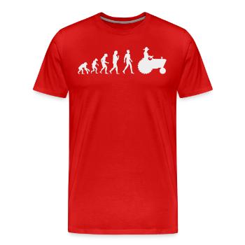 Evolution Lustig: Vom Affen Zum Traktorfahrer - Männer Premium Bio T-Shirt - Rot - Vorne - Damien (186cm)
