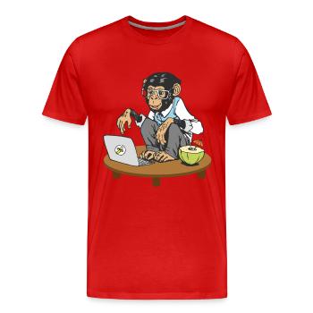 Affe vor Laptop - Männer Premium Bio T-Shirt - Rot - Vorne - Damien (186cm)
