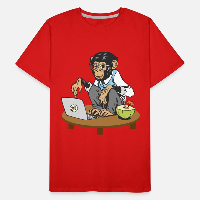 Singe devant l'ordinateur portable T-shirt bio Premium Homme