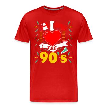 Retro I Love 90s outfit heart party gifts - Men's Premium Organic T-Shirt - red - Front - Damien (186cm)