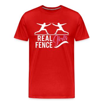 Female Fencing Girl Fencer Fence - Men's Premium Organic T-Shirt - red - Front - Damien (186cm)