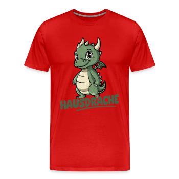Hausdrache. Stark, Mutig und Unbesiegbar. Drache - Männer Premium Bio T-Shirt - Rot - Vorne - Damien (186cm)