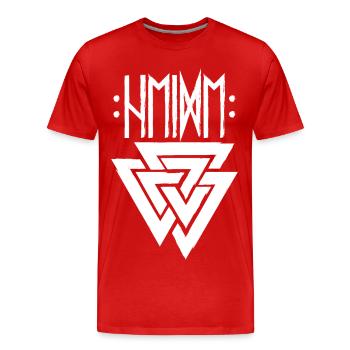 Pagan in runes with Valknut, symbol of Odin - Men's Premium Organic T-Shirt - red - Front - Damien (186cm)