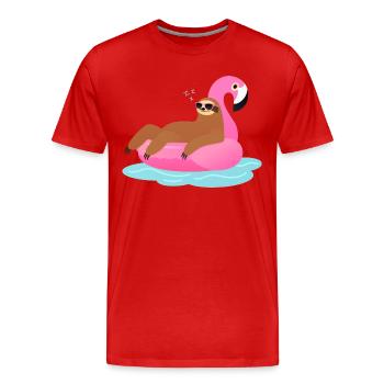 Sloth Sleeping On Flamingo Pool Float - T-shirt bio Premium Homme - rouge - Devant - Damien (186cm)