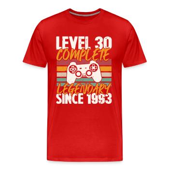 Geburtstagsgeschenk, Level 30 Complete 1993 - Männer Premium Bio T-Shirt - Rot - Vorne - Damien (186cm)