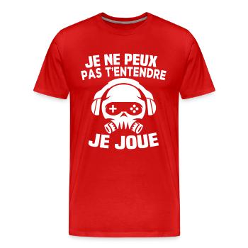 Ich kann dich nicht hören, ich spiele - Männer Premium Bio T-Shirt - Rot - Vorne - Damien (186cm)