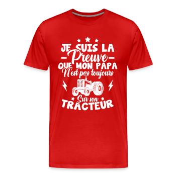 Preuve que mon papa tracteur, Papa agriculteur - T-shirt bio Premium Homme - rouge - Devant - Damien (186cm)