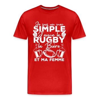 Mec simple j aime le rugby la bière et ma femme - T-shirt bio Premium Homme - rouge - Devant - Damien (186cm)