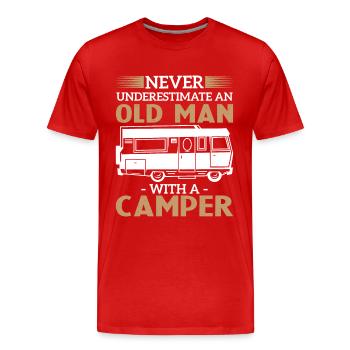 Never underestimate an old man with a camper - Men's Premium Organic T-Shirt - red - Front - Damien (186cm)