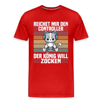 Reichet mir den Controller der König will zocken - Männer Premium Bio T-Shirt - Rot - Vorne - Damien (186cm)