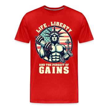 Life Liberty Pursuit of Gains Funny Workout Weight - Men's Premium Organic T-Shirt - red - Front - Damien (186cm)