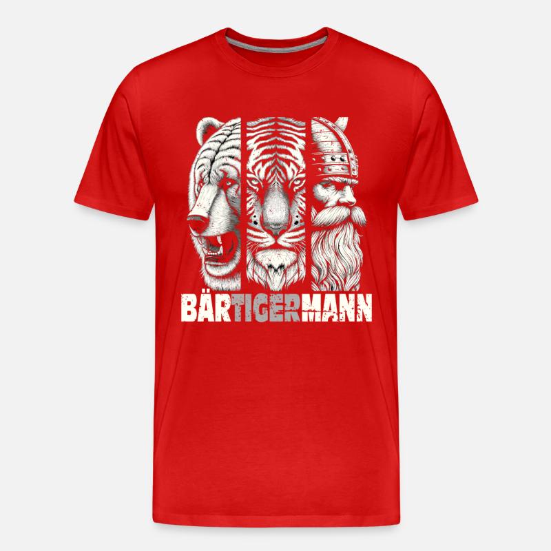Bärtigermann Bär Tiger Mann Geschenk Bartträger - Männer Premium Bio T-Shirt - Rot