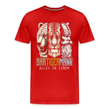 Bärtigermann Bär Tiger Mann Geschenk Bart - Männer Premium Bio T-Shirt - Rot - Vorne - Damien (186cm)