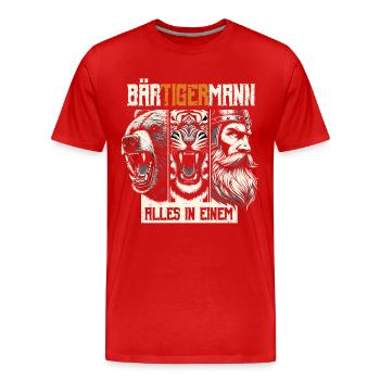 Bärtigermann Bär Tiger Mann Geschenk Bart - Männer Premium Bio T-Shirt - Rot - Vorne - Damien (186cm)