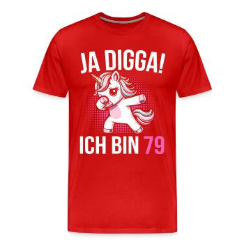79. Geburtstag Frauen Einhorn Geschenk - Männer Premium Bio T-Shirt - Rot - Vorne - Damien (186cm)