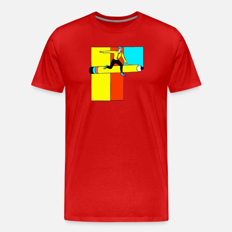 Mann springt über Bleistift- Popart - Männer Premium Bio T-Shirt - Rot