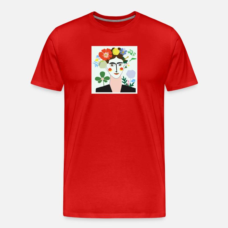 Blumenfrau Portät - Männer Premium Bio T-Shirt - Rot