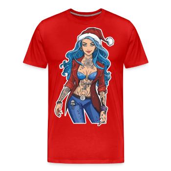 02 Tatouages cool de cheveux bleus de femme de Noël sexy - T-shirt bio Premium Homme - rouge - Devant - Damien (186cm)