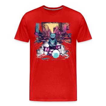 Cat Drummer Music Animal Drums Wild Cat - T-shirt bio Premium Homme - rouge - Devant - Damien (186cm)