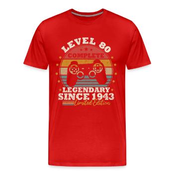 Level 80 freigeschaltet - Männer Premium Bio T-Shirt - Rot - Vorne - Damien (186cm)
