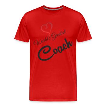 MONDE COACH LE PLUS GRAND - T-shirt bio Premium Homme - rouge - Devant - Damien (186cm)