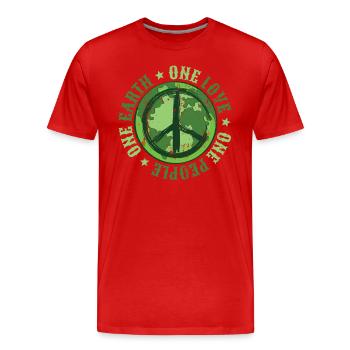 Un seul amour, un seul peuple, une seule terre, sauve le monde. - T-shirt bio Premium Homme - rouge - Devant - Damien (186cm)