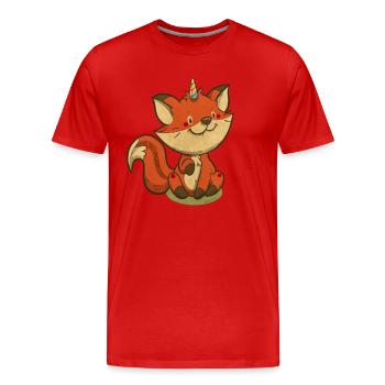 licorne renard, illustration vintage - T-shirt bio Premium Homme - rouge - Devant - Damien (186cm)