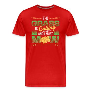 The Grass Is Calling And I Must Mow Lawn Mowing - Men's Premium Organic T-Shirt - red - Front - Damien (186cm)